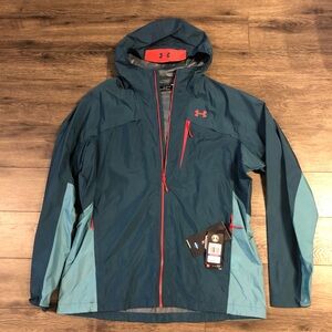 Under Armour Men's Teal Hooded Rain Jacket with Coral Accents